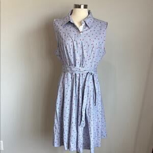 Tommy Hilfiger Blue/White Pinstripe w/Red Paisley Sleeveless Shirt Dress Size 16